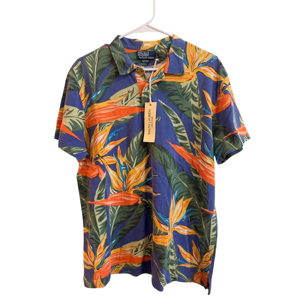 Polo Ralph Lauren Vintage NWT Floral Print Polo Shirt Archival Sz L MSRP $175